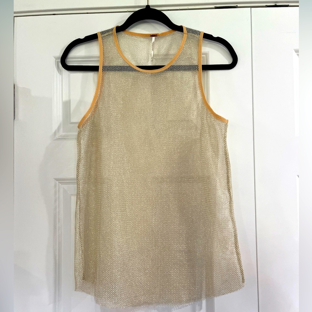 Free People Gold Sparkle Mesh Tank Top
